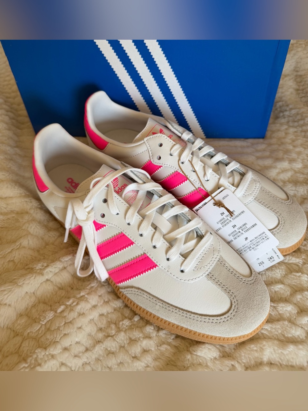 adidas Women’s Samba OG White with Pink Stripes and Gum Sole
